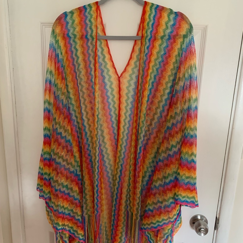 Rainbow Kimono Sheer Beach Cover-Up